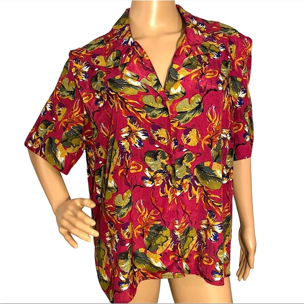 VINTAGE 80s LIQUID SILK PETERS & ASHLEY BUTTON DOWN BLOUSE  SZ 12